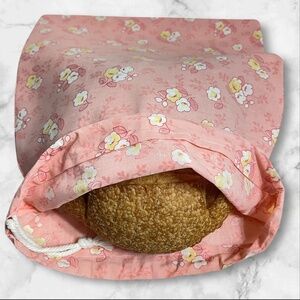 Pink Floral Cotton Bread Bag, Reusable Sourdough Linen Bread Bag, Zero Waste